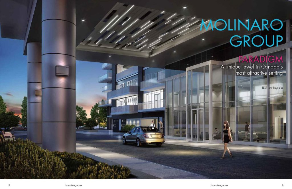 A unique jewel in Canada's most attractive setting. Front view of the Molinaro Group's Paradigm Condominiums building